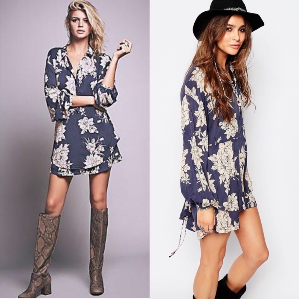 Free People Shake It Blue Floral Dress Size Medium